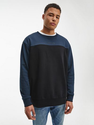 Calvin Klein Ruhák HU926844 | Calvin Klein Plus Size Colour Block Férfi Pulóver Sötétkék